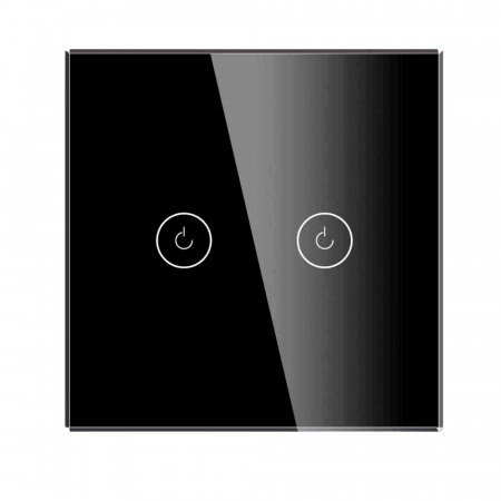 Intrerupatoare Smart - Intrerupator smart cu touch, Wifi, fara nul, 2 canale, negru, 10A, 2.4 GHz