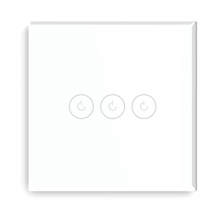 Intrerupatoare Smart - Intrerupator smart cu touch, Wifi, fara nul, 3 canale, alb, 10A, 2.4 GHz