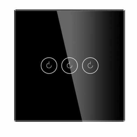 Intrerupatoare Smart - Intrerupator smart cu touch, Wifi, fara nul, 3 canale, negru, 10A, 2.4 GHz