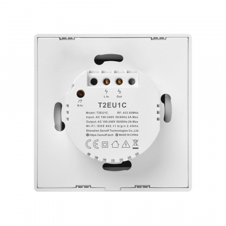 Intrerupator smart cu touch, Wifi + RF 433MHz, 1 canal, 2A, alb, Sonoff T2EU1C-TX [2]