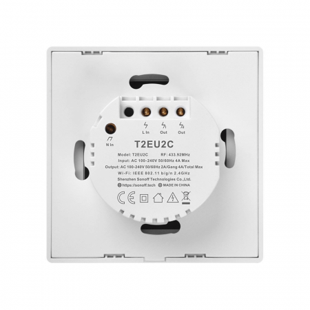 Intrerupator smart cu touch, Wifi + RF 433MHz, 2 canale, 4A, alb, Sonoff T2EU2C-TX [2]