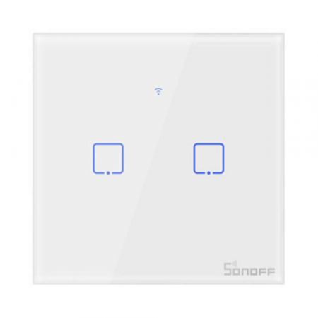Intrerupatoare Smart - Intrerupator smart cu touch, Wifi + RF 433MHz, 2 canale, 4A, Sonoff T1EU2C-TX