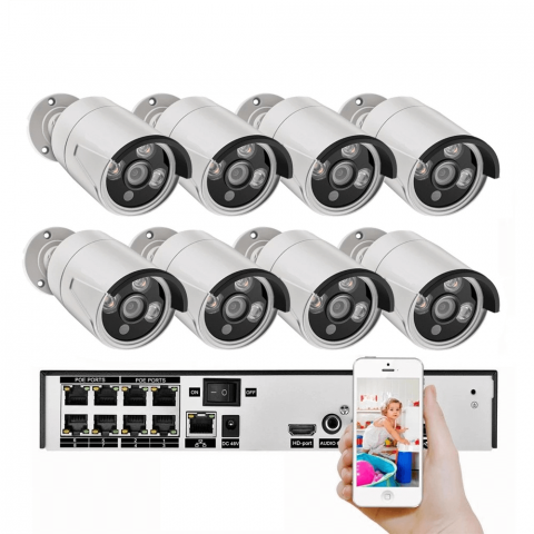 Camere Supraveghere - Kit 8 camere de supraveghere cu POE NVR, 8 canale, 4K 8MP, Bitmi 11413