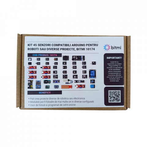 Kituri Electronice - Kit 45 senzori compatibili Arduino pentru roboti sau diverse proiecte, Bitmi 10174