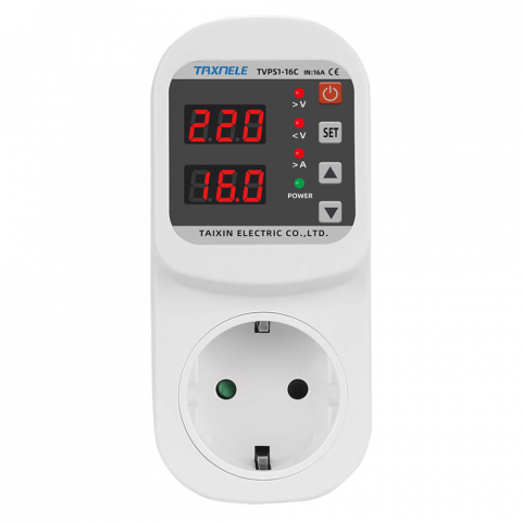 Contoare si Relee Electrice - Priza cu protectie la tensiune si curent, 110-220V AC, 16A, TAXNELE TVPS1-16C