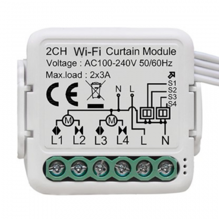 Smart Home - Releu Smart pentru jaluzele/cortina, 2 canale, WiFi, 220V, 2.4GHz