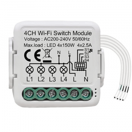 Smart Home - Releu Smart pentru sisteme de iluminat, Wifi, 4 canale, 220V, 2.4GHz
