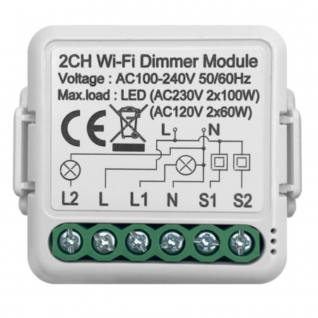 Smart Home - Releu Smart pentru sistemul de iluminat, WiFi Dimmer, 2 canale, 220V, 2.4GHz