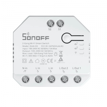 Releu Smart WiFi cu contor de energie, 2 canale, Sonoff Dual R3 [0]