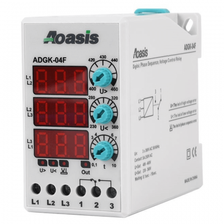 Contoare si Relee Electrice - Releu trifazic de protectie la tensiune cu senzor de secventa faza integrat, 230-460V AC, ADGK-04F