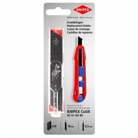 Cuttere - Set 10 lame de rezerva pentru cutter 90 10 165 BK, 18mm, Knipex 90 10 165 E02