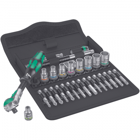 Set cheie cu clichet 8100 SA 6 Zyklop, tubulare si biti, 28 piese, 1/4" drive, Wera 05004016001