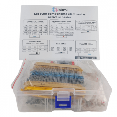 Electronica - Set de 1400 componente electronice active si pasive, Bitmi 11303