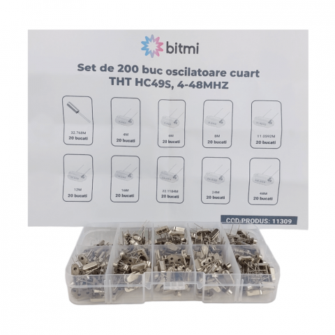 Electronica - Set de 200 buc oscilatoare cuart THT HC49S, 4-48MHz, Bitmi 11309