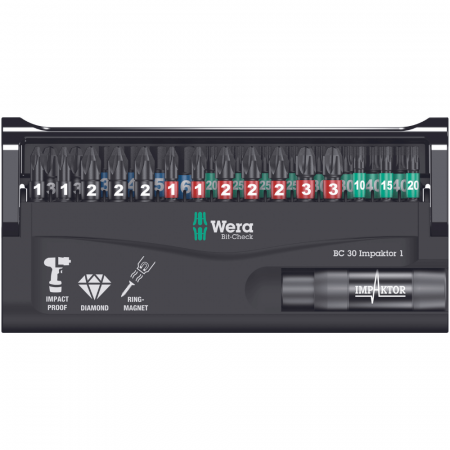 Set de biti cu adaptor magnetic, 30 piese, Bit-Check 30 Impaktor 1, Wera 05057690001 [1]
