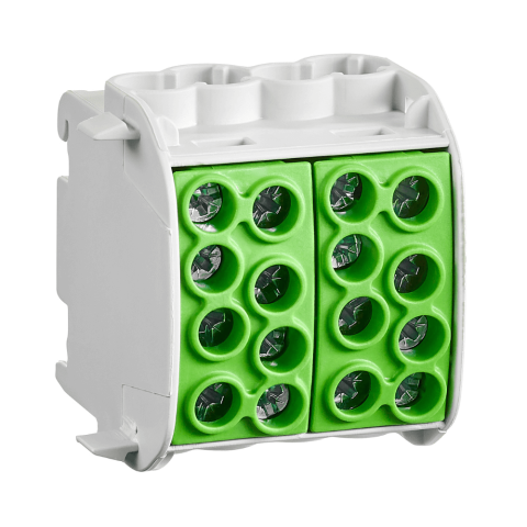 Blocuri de Distributie - Clema derivatie izolata PE, Cu-Al, 1 pol, 35mmp, 4 intrari / 4 iesiri, galben-verde, SCHRACK IKA26232-X-3