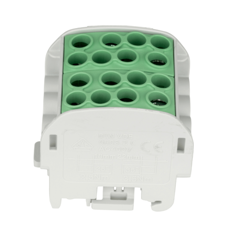 Clema derivatie izolata PE, Cu, 1 pol, 35mmp, 4 intrari / 4 iesiri, galben-verde, SCHRACK IK026232-X-4 [1]