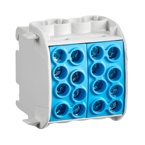 Blocuri de Distributie - Clema derivatie izolata nul, Cu-Al, 1 pol, 35mmp, 4 intrari / 4 iesiri, albastru, SCHRACK IKA26222-X-3