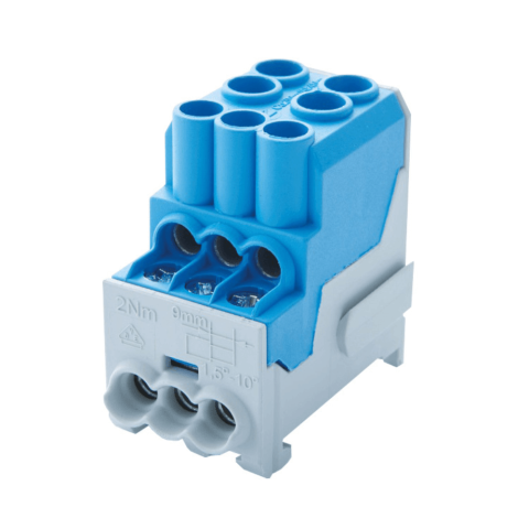 Blocuri de Distributie - Bloc distributie de nul, Cu, 1 pol, 100A, 2x25/6x10 mmp, albastru, SCHRACK IKB01025N