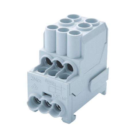 Blocuri de Distributie - Bloc de distributie, Cu, 1 pol, 100A, 2x25/6x10 mmp, gri, SCHRACK IKB01025