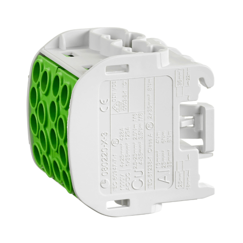 Clema derivatie izolata PE, Cu-Al, 1 pol, 35mmp, 4 intrari / 4 iesiri, galben-verde, SCHRACK IKA26232-X-3 [1]