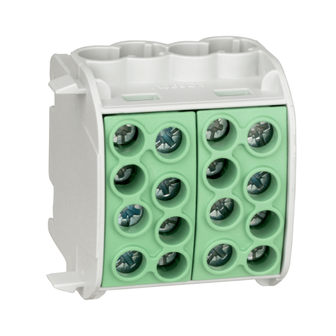 Blocuri de Distributie - Clema derivatie izolata PE, Cu, 1 pol, 35mmp, 4 intrari / 4 iesiri, galben-verde, SCHRACK IK026232-X-4