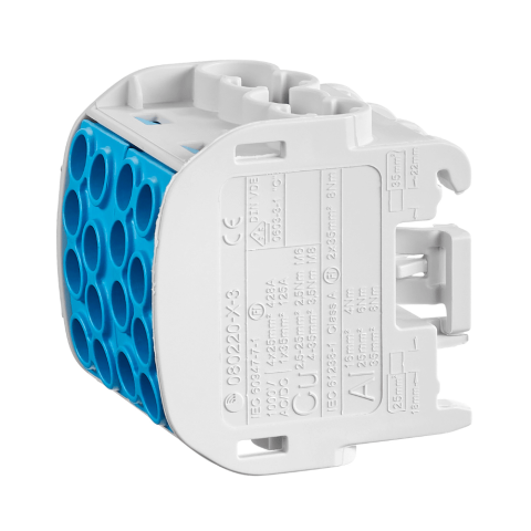 Clema derivatie izolata nul, Cu-Al, 1 pol, 35mmp, 4 intrari / 4 iesiri, albastru, SCHRACK IKA26222-X-3 [1]