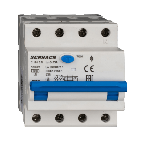 Intrerupator automat diferential, 3P+N, AMPARO 6kA, C 16A, 30mA, tip A, SCHRACK AK667816 [2]