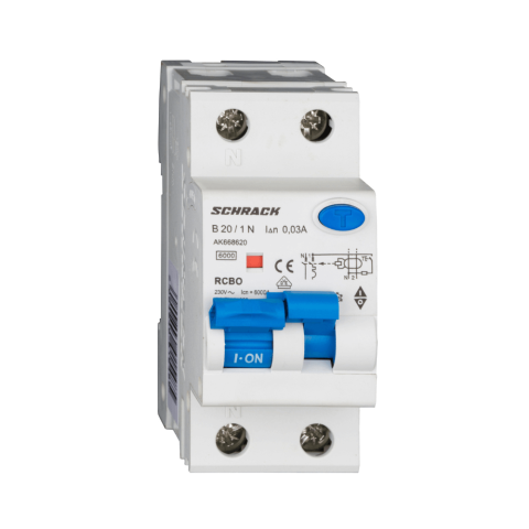 Sigurante Diferentiale RCBO - Intrerupator automat diferential, 1P+N, 6kA, B 20A, 30mA, tip A, SCHRACK AK668620