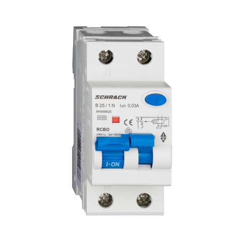 Sigurante Diferentiale RCBO - Intrerupator automat diferential, 1P+N, 6kA, B 25A, 30mA, tip A, SCHRACK AK668625