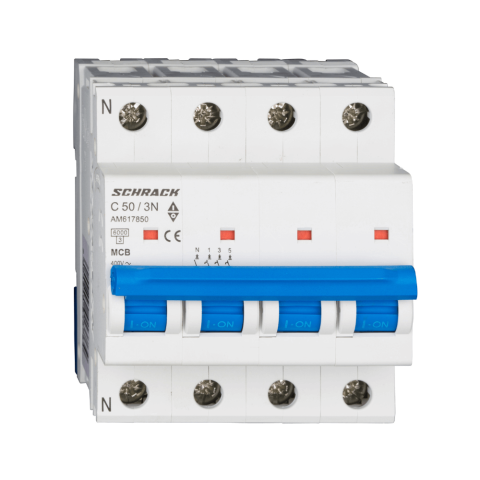 Sigurante Automate - Intrerupator automat modular (MCB) AMPARO, 6kA, C 50A, 3P+N, SCHRACK AM617850