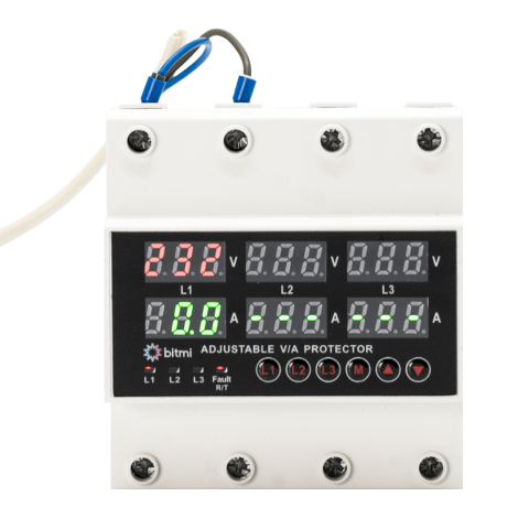 Contoare si Relee Electrice - Releu trifazat sincron de protectie la tensiune si curent cu afisaj digital 1-63A, Bitmi 11853