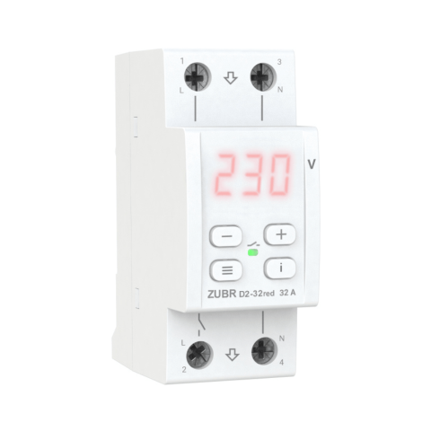 Contoare si Relee Electrice - Releu protectie tensiune monofazat, 32A, TrueRMS, ZUBR D2-32 Red