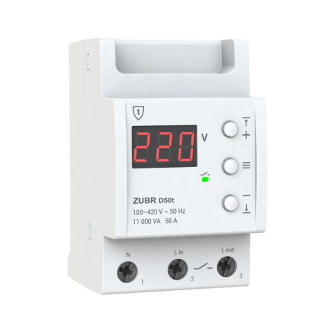 Contoare si Relee Electrice - Releu protectie tensiune monofazat, 50A, TrueRMS, ZUBR D50t