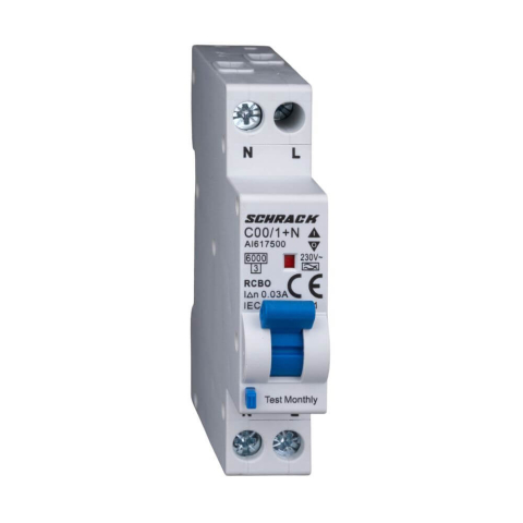 Sigurante Diferentiale RCBO - Intrerupator automat diferential, 6kA, 1P+N, 16A, 30mA, curba C, SCHRACK AI617516