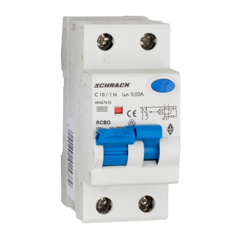 Sigurante Diferentiale RCBO - Intrerupator automat diferential AMPARO, 6kA, 1P+N, C 10A, 30mA, tip A, SCHRACK AK667610