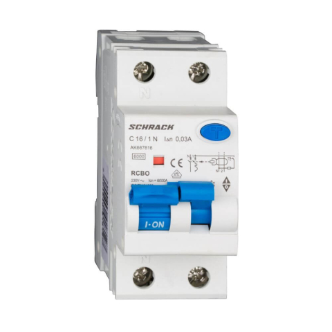 Sigurante Diferentiale RCBO - Siguranta automata diferentiala 1PA+N, AMPARO 6kA, C 16A, 30mA, tip A SCHRACK AK667616