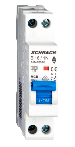 Sigurante Automate - Intrerupator automat AMPARO, 4,5kA, B16A, 1P+N, 1 modul, SCHRACK AM418516