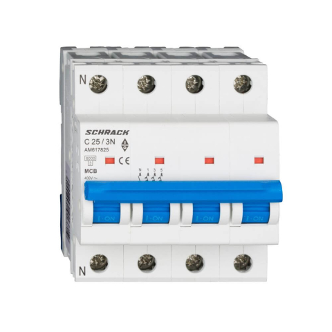 Sigurante Automate - Intrerupator automat modular (MCB) AMPARO 6kA, C 25A, 3P+N, SCHRACK AM617825
