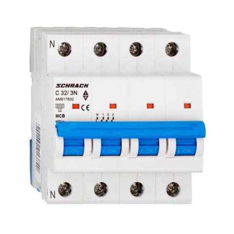 Sigurante Automate - Intrerupator automat modular (MCB) AMPARO 6kA, C 32A, 3P+N, SCHRACK AM617832