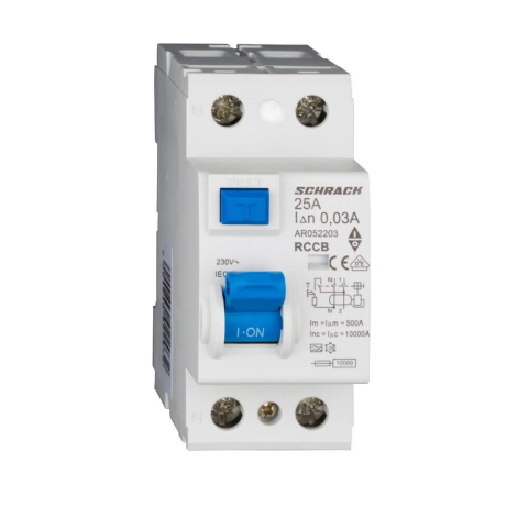 Protectii diferentiale RCCB - Intrerupator diferential AMPARO (10kA), 25A, 2-poli, 30mA, tip A, SCHRACK AR052203