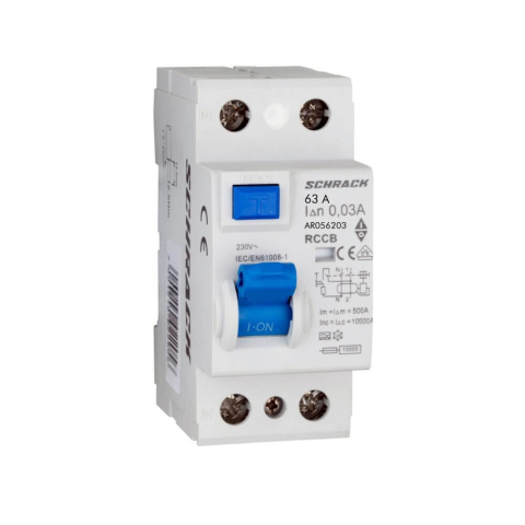 Protectii diferentiale RCCB - Intrerupator diferential AMPARO (10kA), 63A, 2-poli, 30mA, tip A SCHRACK AR056203