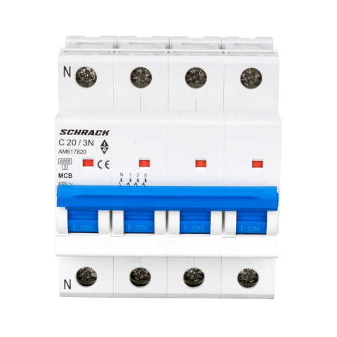 Sigurante Automate - Intrerupator automat modular (MCB) AMPARO, 6kA, C 20A, 3P+N, SCHRACK AM617820