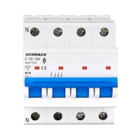 Sigurante Automate - Intrerupator automat modular (MCB) AMPARO, 6kA, C 16A, 3P+N, SCHRACK AM617816