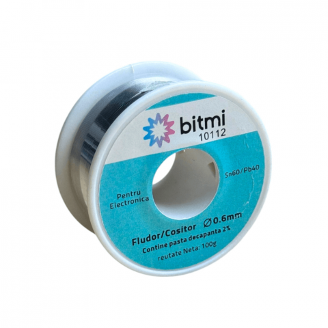 Accesorii pentru Lipit - Fludor Sn60/Pb40 0.6mm 100g cu pasta decapanta, Bitmi 10112
