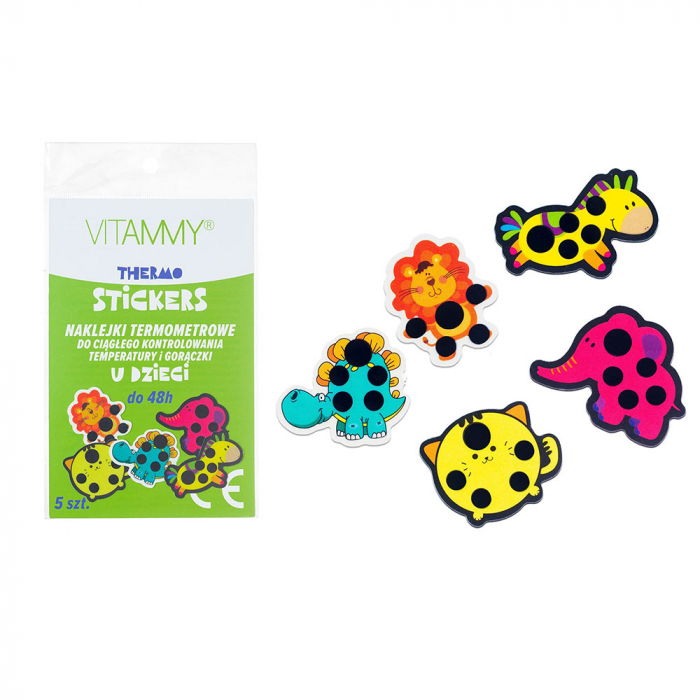 Set 5 autocolante depistare febra Vitammy Thermo, monitorizare temperatura copii, cristale lichide, Multicolor [6]