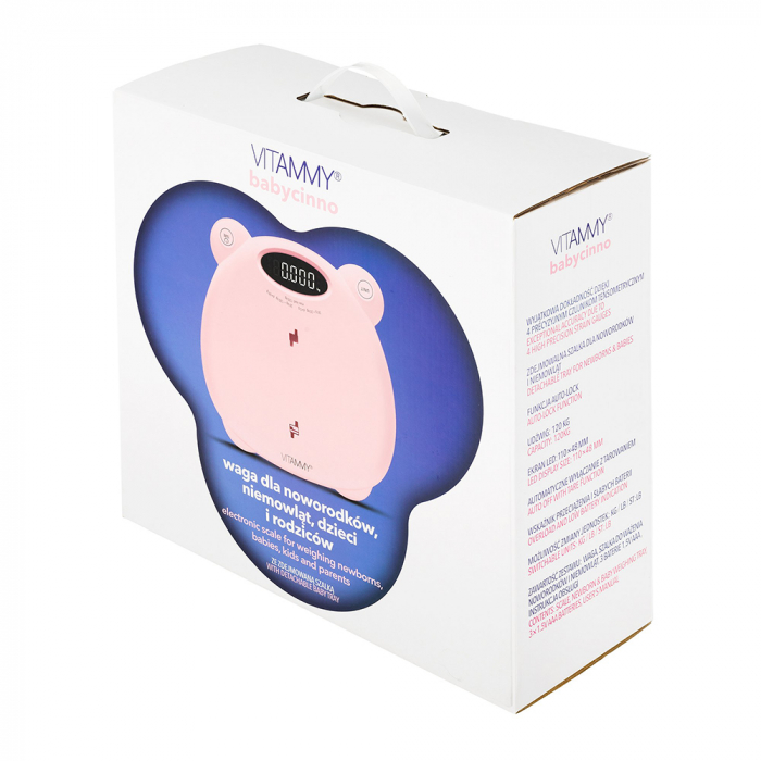 Cantar electronic Vitammy Babycinno, 4 in 1, pentru nou-nascuti, bebelusi, copii si adulti, tava detasabila, ecran LCD, greutate maxima 120 kg, Roz [10]