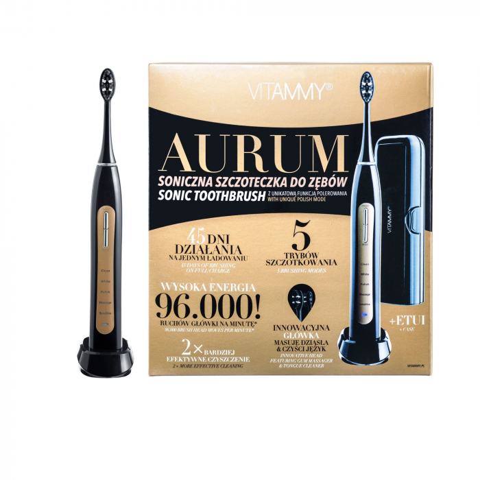 Periuta de dinti electrica VITAMMY Aurum, 96000 vibratii/min, 5 moduri de periaj, incarcare wireless Negru/Auriu [5]
