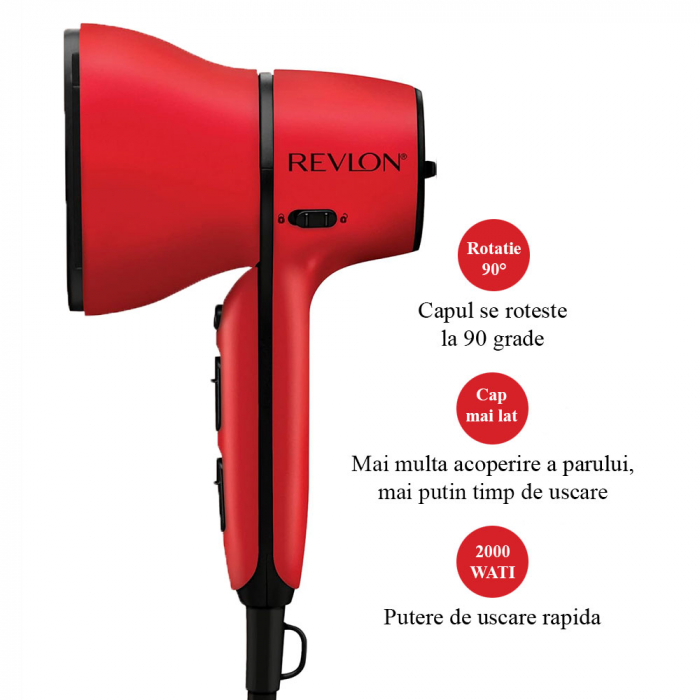 Uscator de par Revlon Airflow Control RVDR5320E, concentrator incorporat cu rotire la 90 grade, difuzor pentru volum, 2 viteze, 3 trepte de temperatura, Rosu [4]