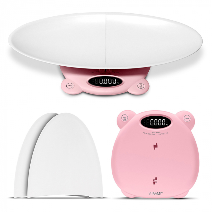 Cantar electronic Vitammy Babycinno, 4 in 1, pentru nou-nascuti, bebelusi, copii si adulti, tava detasabila, ecran LCD, greutate maxima 120 kg, Roz [8]